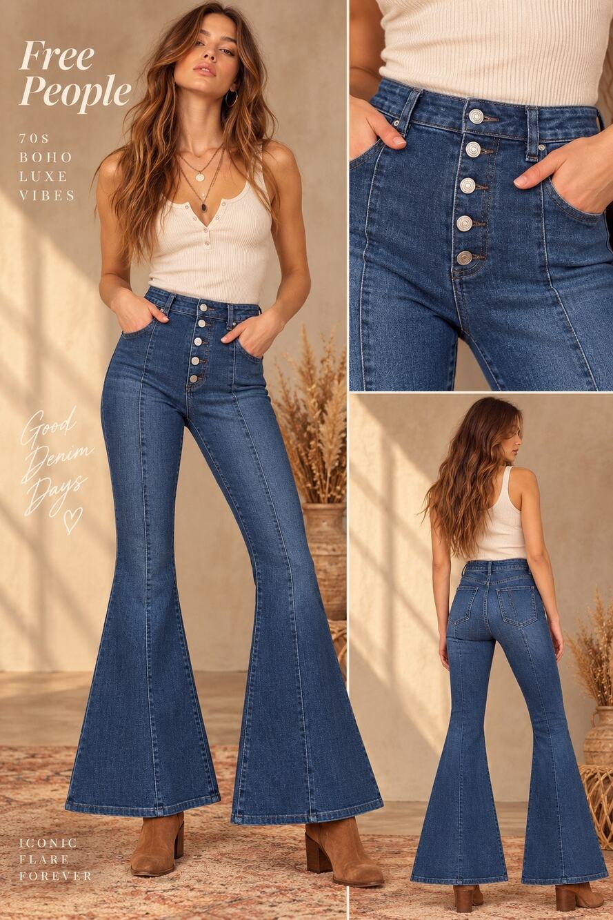 70s Boho Retro Bell Bottom Free People We The Free Jayde Flare Jean 30 High Rise